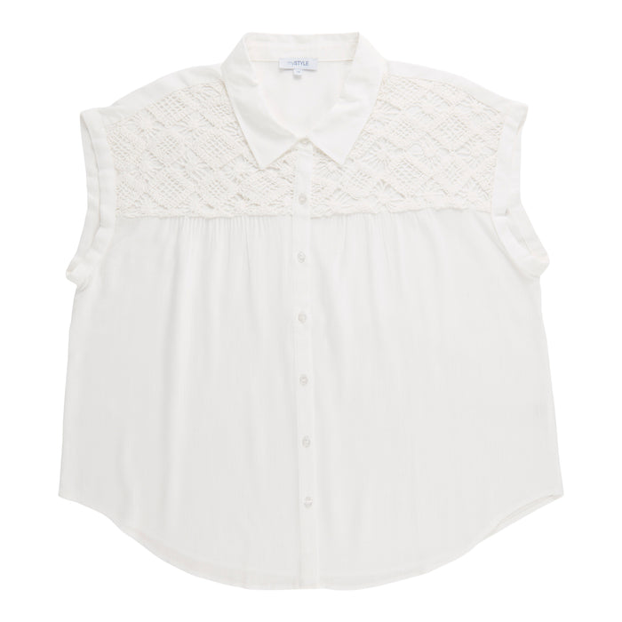 mySTYLE Women's Plus Crochet Yoke Blouse