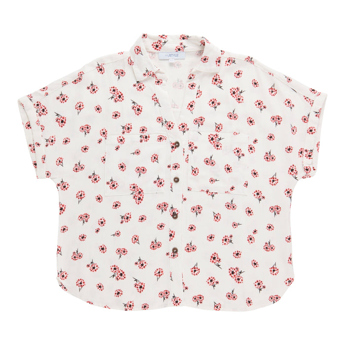 mySTYLE Women's Printed Short Sleeve Linen Shirt
