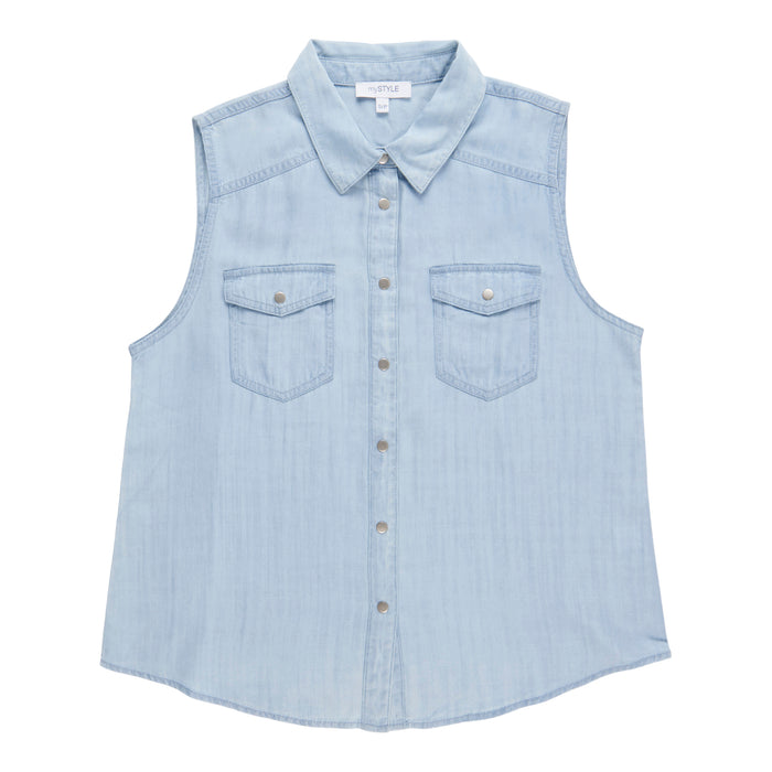 mySTYLE Women's Sleeveless Denim Shirt