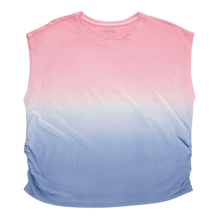 mySTYLE Women's Plus Dip Dye Ruching Tee
