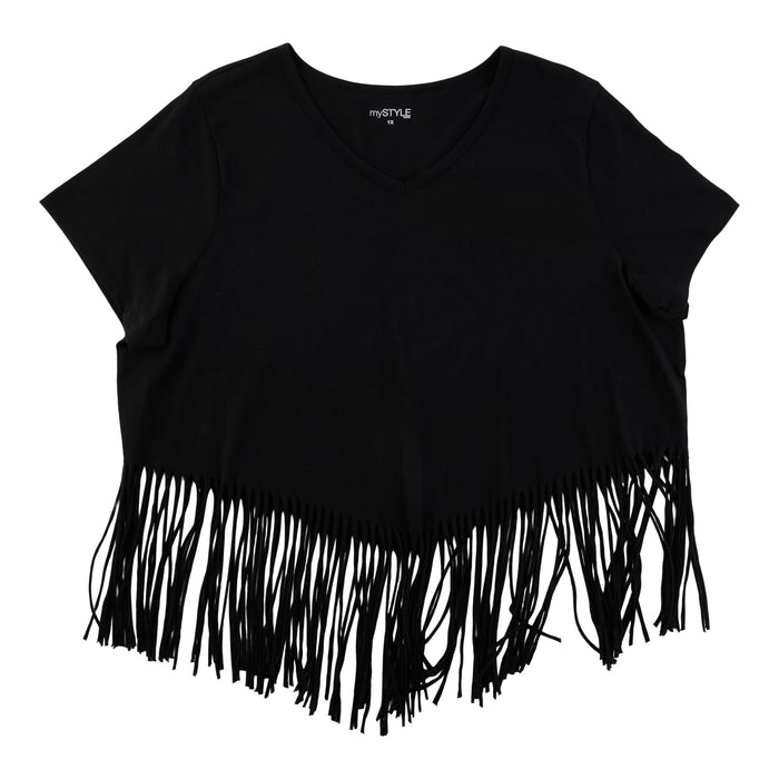 T-shirt à frange avec col en V taille plus mySTYLE pour femmes