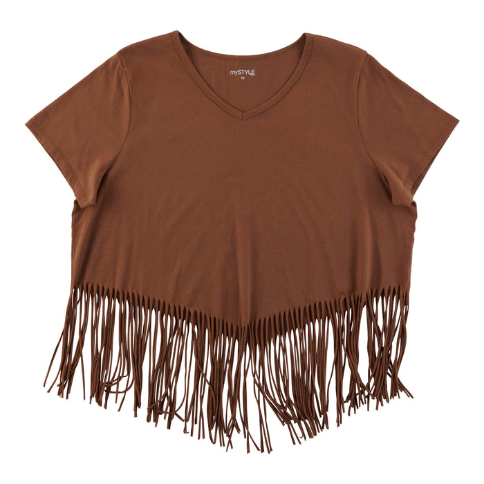 mySTYLE Women's Plus V-Neck Fringe Tee