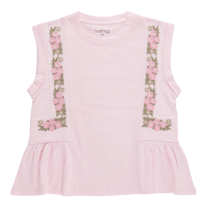 mySTYLE Women's Floral Embroidered Cap Sleeve Shirt