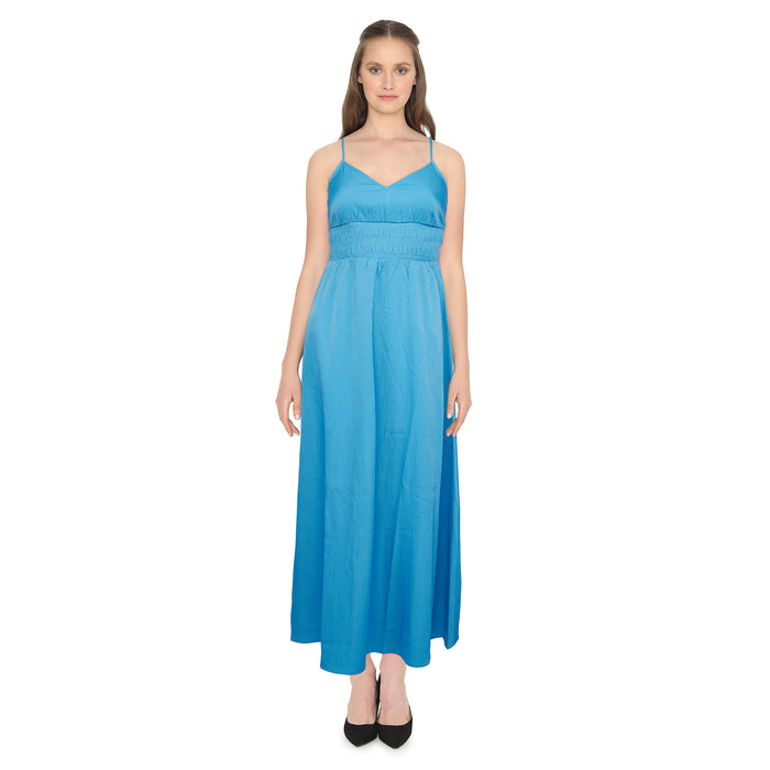 mySTYLE Women's Solid Smocked Maxi Dress