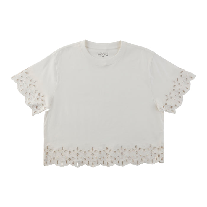 mySTYLE Women's Boxy Eyelet Sleeve Tee