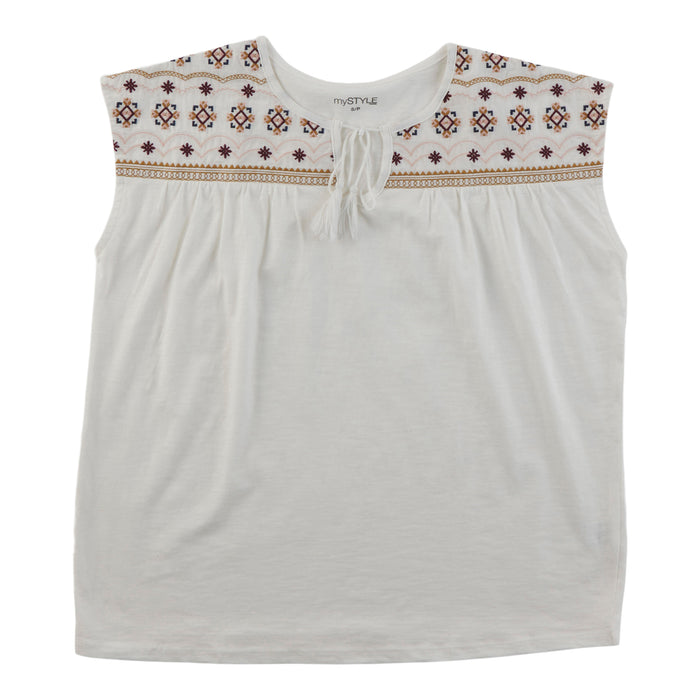 mySTYLE Women's Embroidered Tee with Tassels