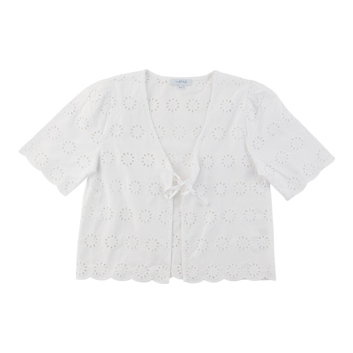 mySTYLE Women's Eyelet Tie-Front Top