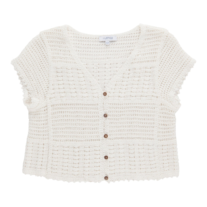 mySTYLE Women's Short Sleeve Crochet Cardigan