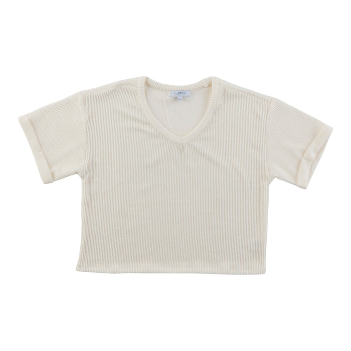 mySTYLE Women's Ribbed Rolled Sleeve Tee
