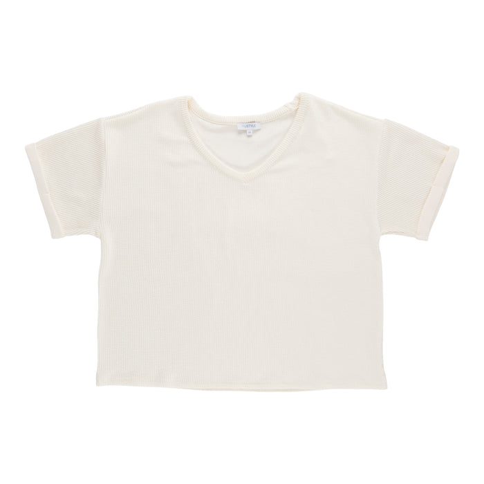 mySTYLE Women's Plus Ribbed Roll Sleeve T-Shirt