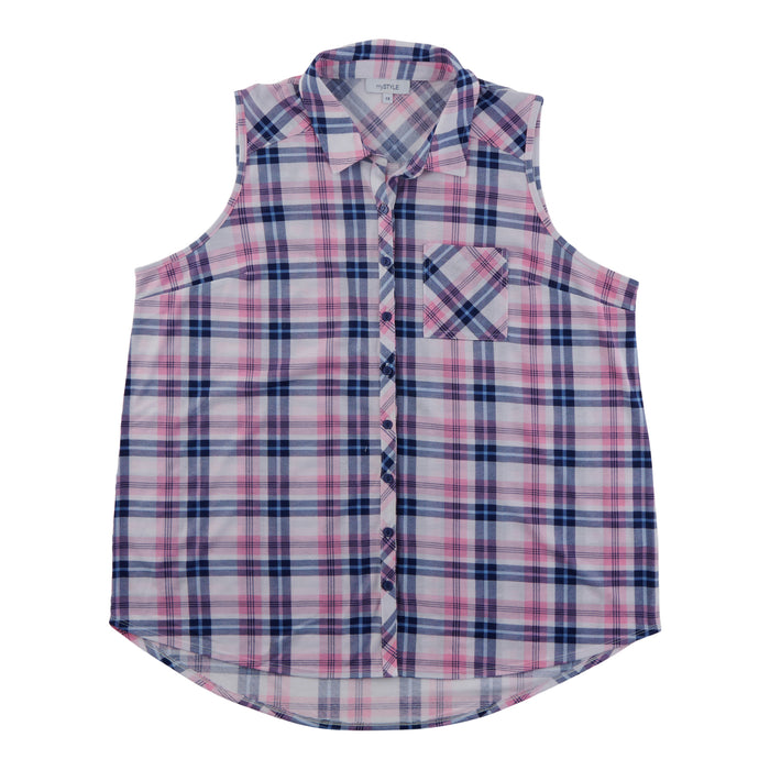 mySTYLE Women's Sleeveless Plaid Shirt
