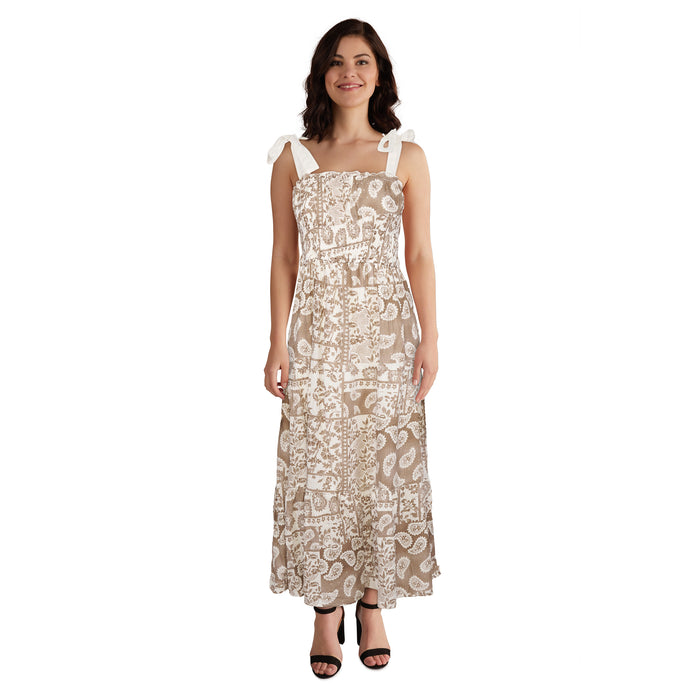 mySTYLE Women’s Smocked Shoulder Tie Midi Dress