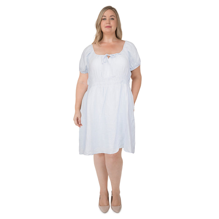 mySTYLE Women's Plus Gauze Puff Sleeve Dress