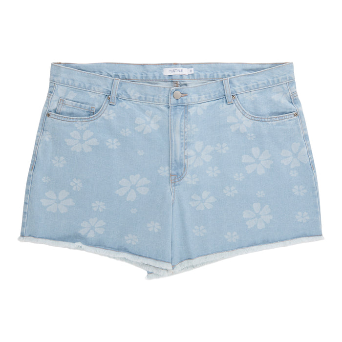 mySTYLE Women's Plus Sicily Daisy Denim Shorts