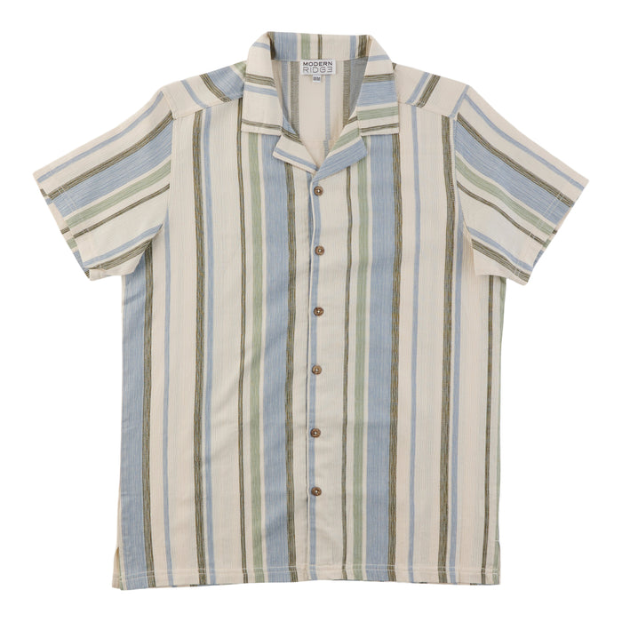 Modern Ridge Men's Short Sleeve Striped Button-Up Shirt