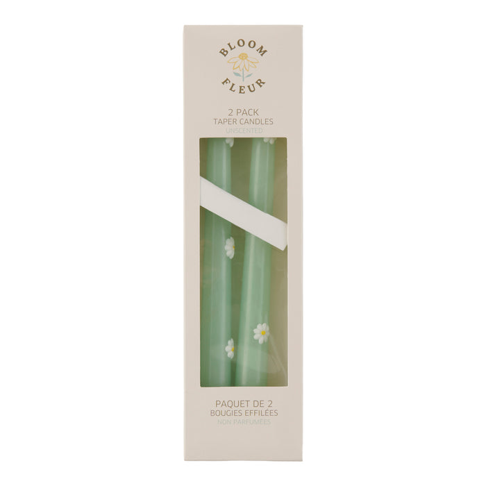 Daisy Tapered Candles, Green, 10-in, 2 Pack