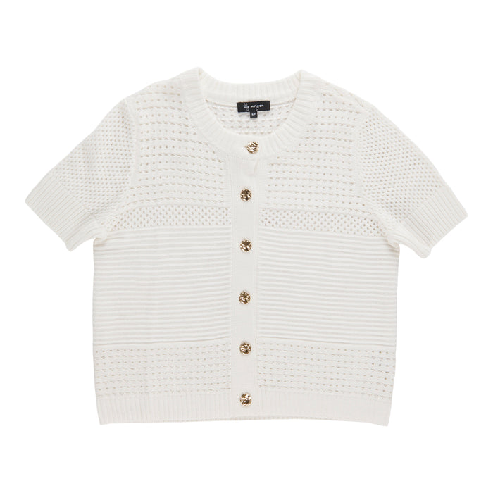 lily morgan Women's Short Sleeve Pointelle Cardigan