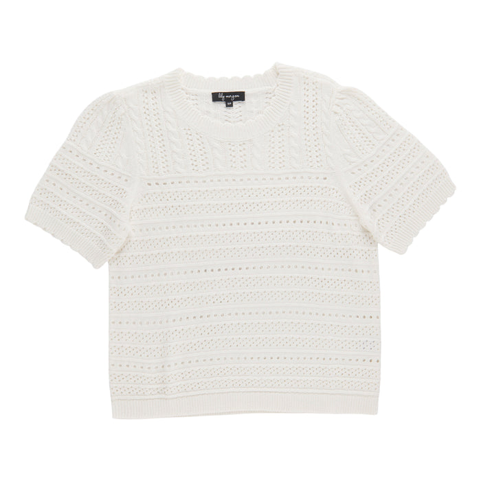 lily morgan Women's Short Sleeve Pointelle Pullover