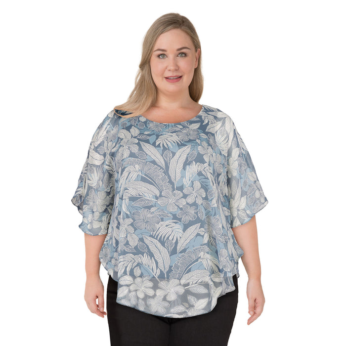 lily morgan Women's Plus Printed Overlay Blouse