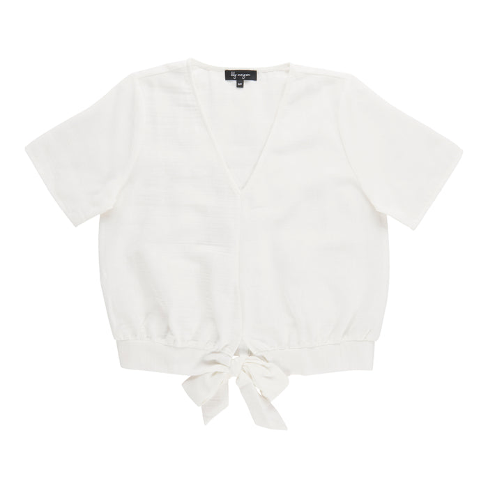 Blouse d’aspect lin à manches courtes de couleur unie lily morgan pour femmes