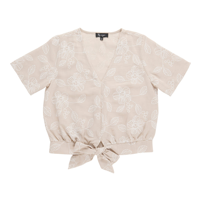 Blouse imprimée d’aspect lin à manches courtes lily morgan pour femmes