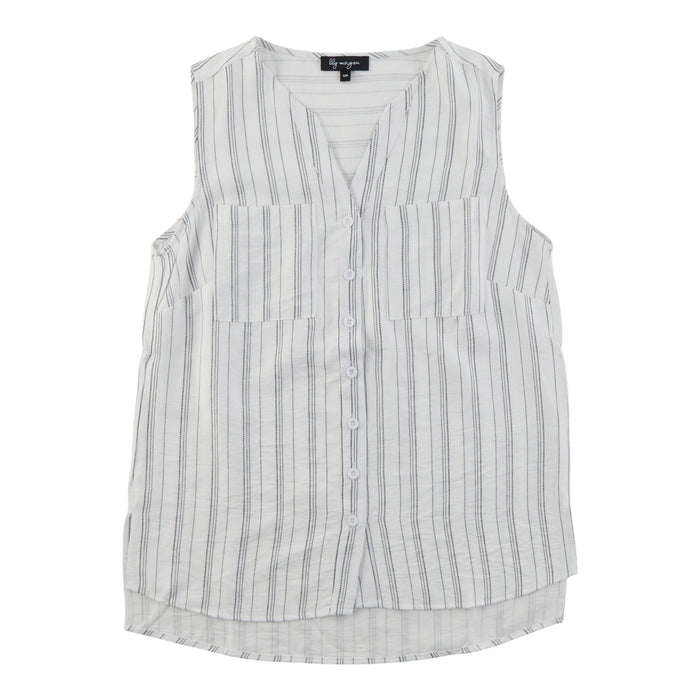 Blouse imprimée sans manches en lin soyeux lily morgan pour femmes