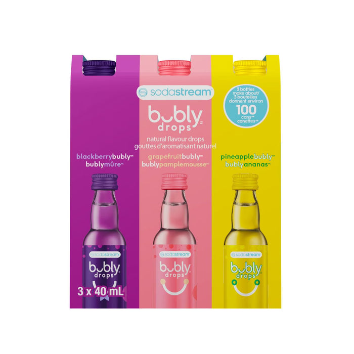 Concentré de saveurs naturelles en gouttes SodaStream Bubly, mûre, pamplemousse et ananas, emb. de 3, 120 ml