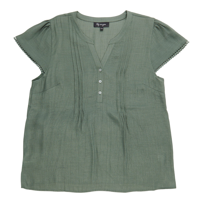 lily morgan Women's Solid Pintuck Blouse