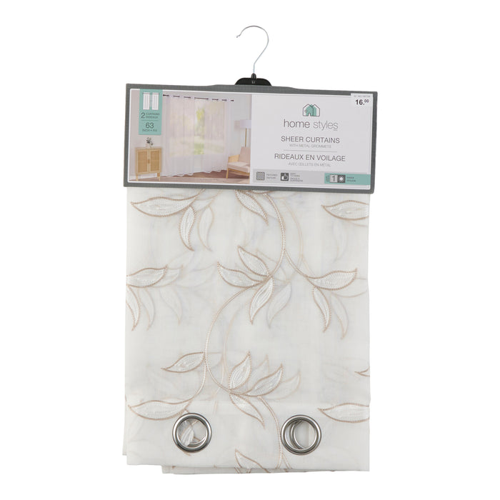 HomeStyles Embroidered Dolly Curtains, 2-Pack, 37-in x 63-in.