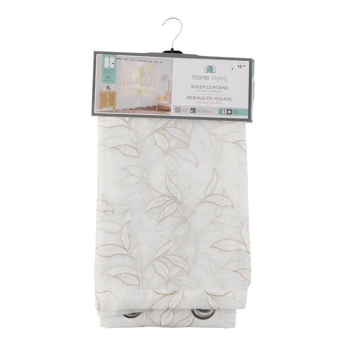 Rideaux brodés Dolly HomeStyles, emb. de 2, 37 po x 84 po