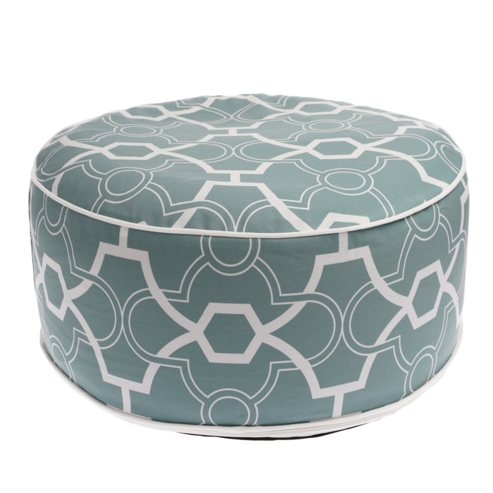 Allen + Roth Inflatable Pouf, Green/White, 20 in × 20 in × 10 in.