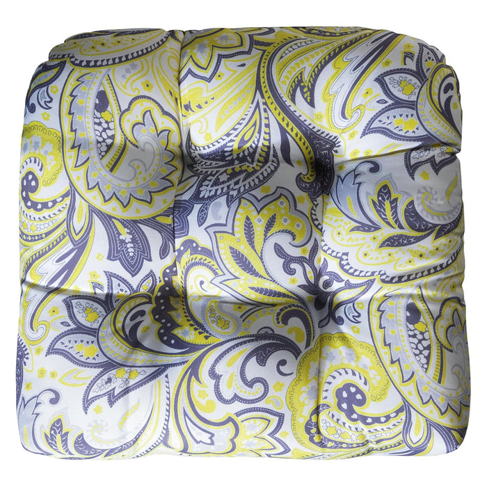 Patio Cushion, Yellow Paisley, 19-in x 19-in x 5-in.