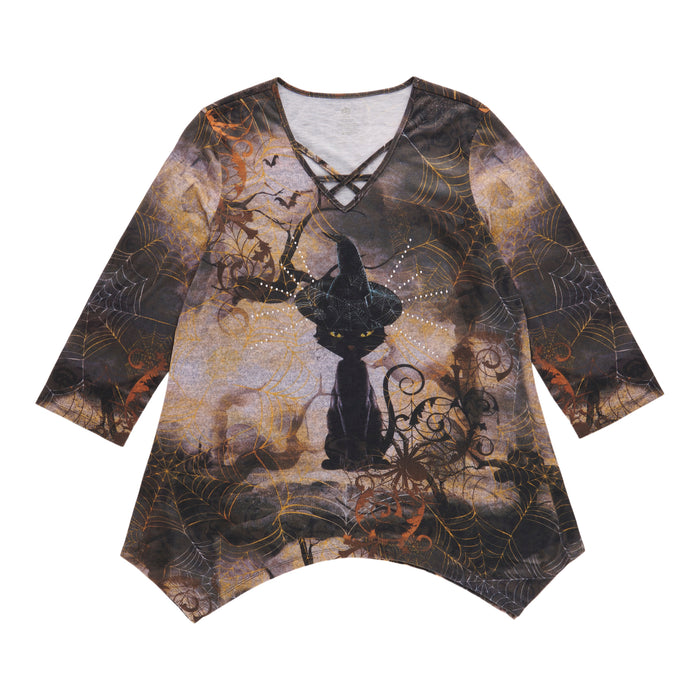 Women's Halloween V-Neck Long Sleeve Top