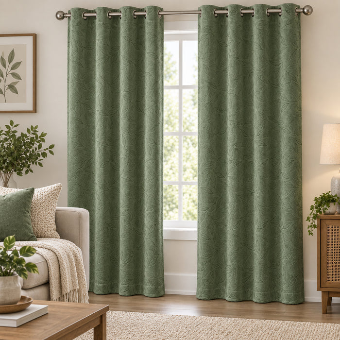 Rideau en velours brodé à motif de feuilles HomeStyles, 54 po x 84 po