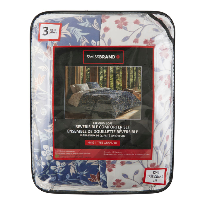 SWISSBRAND Reversible Comforter Set, King, 3 Piece