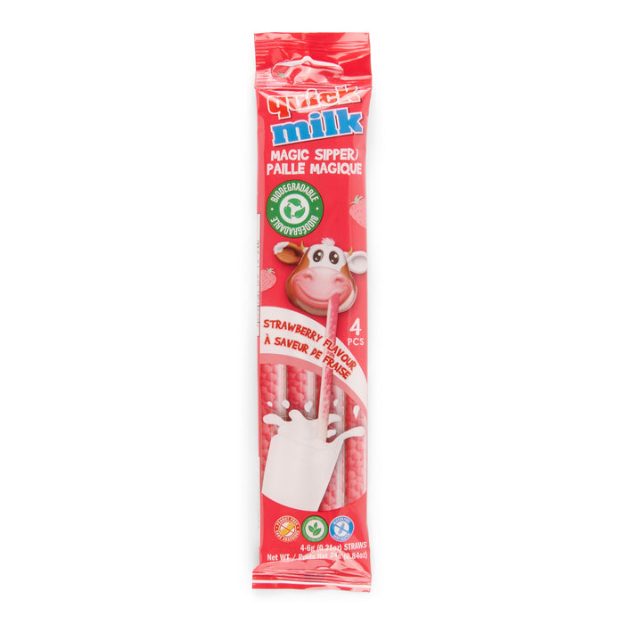 Pailles à saveur de fraise Quick Milk, 24 g, emb. de 4