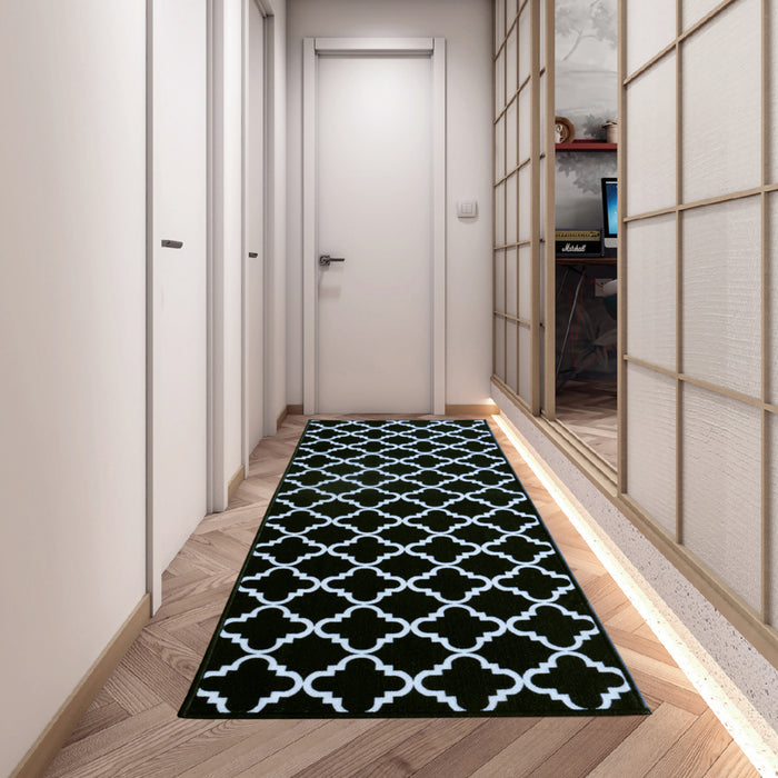 Tapis de couleur à motif quadrilobe, 2 pi x 5 pi