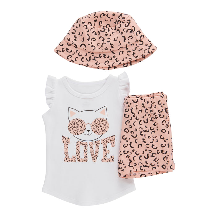 Infant Girls' Printed Short Sleeve Set with Hat, 3-Piece, 12-24 Month