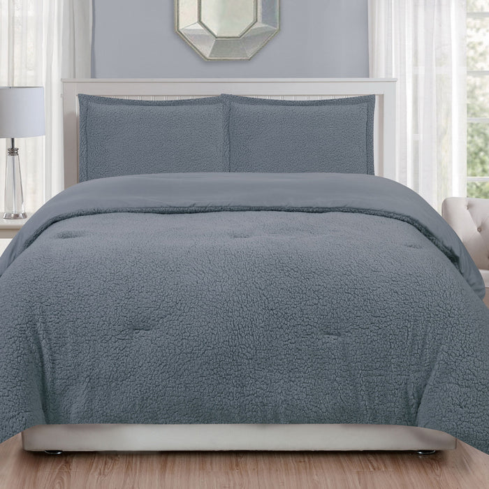 Reversible Teddy Sherpa Comforter Set, Queen, 3 Piece