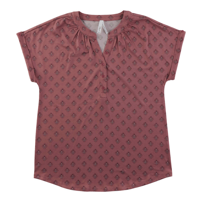 Women's Printed Top with Button Sleeve Detail