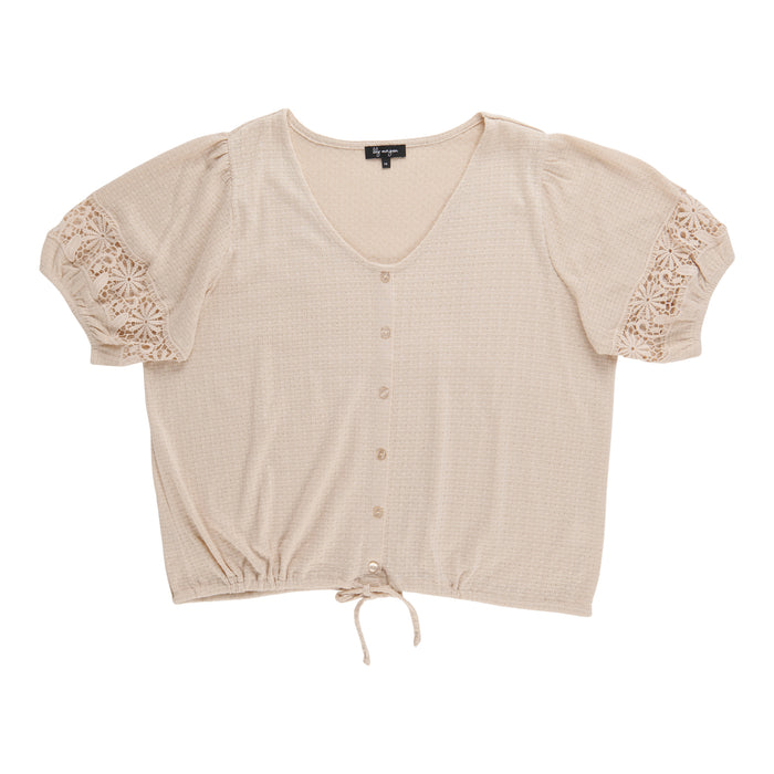 lily morgan Women's Plus Tie-Front Top with Crochet Detailing