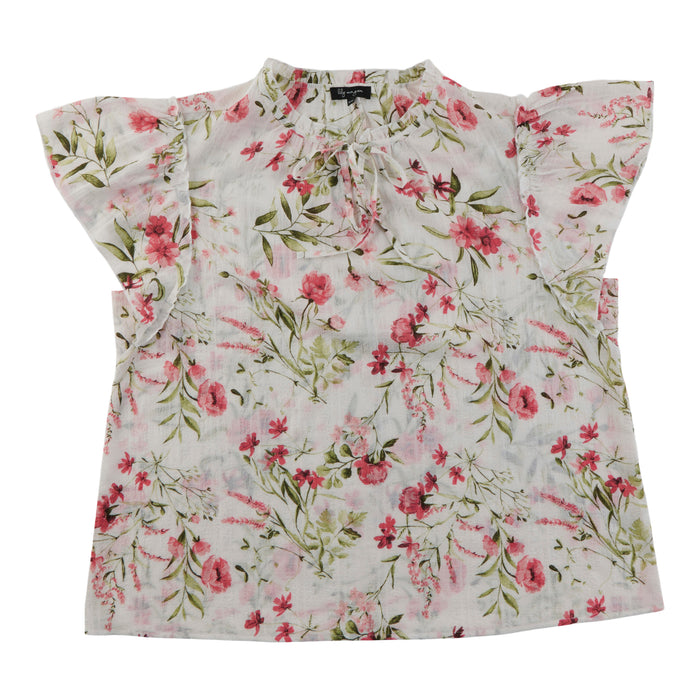 lily morgan Women's Plus Printed Textured Short Sleeve Blouse
