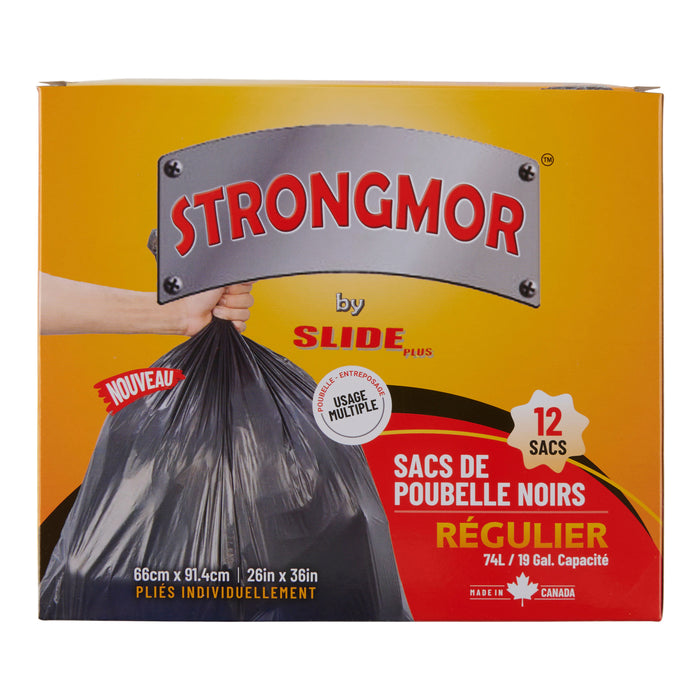 Strongmor Regular Black Garbage Bags, 74-L, 12-Pack