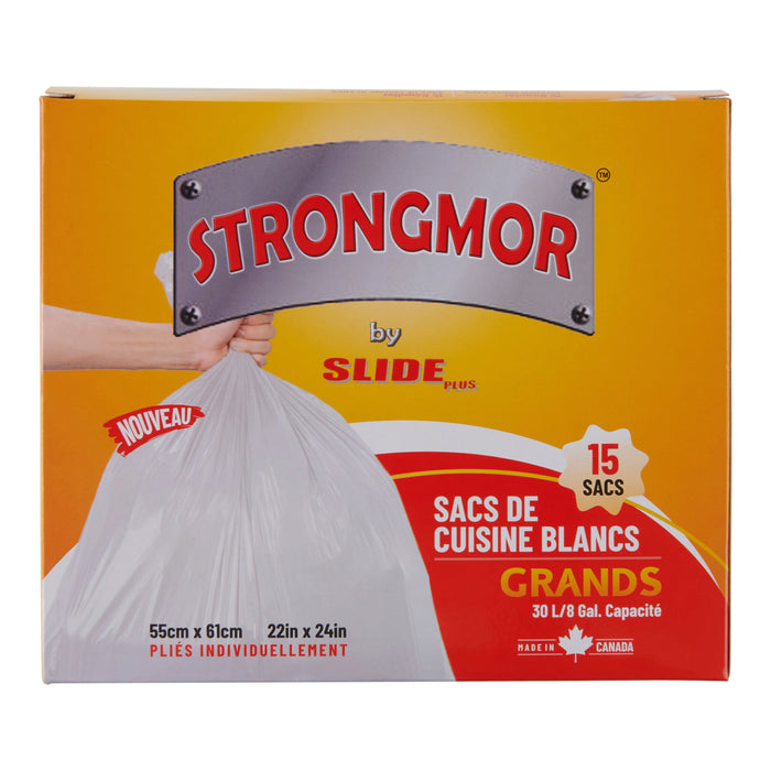 Sacs poubelle grand format Strongmor, blanc, 30 L, emb. de 15