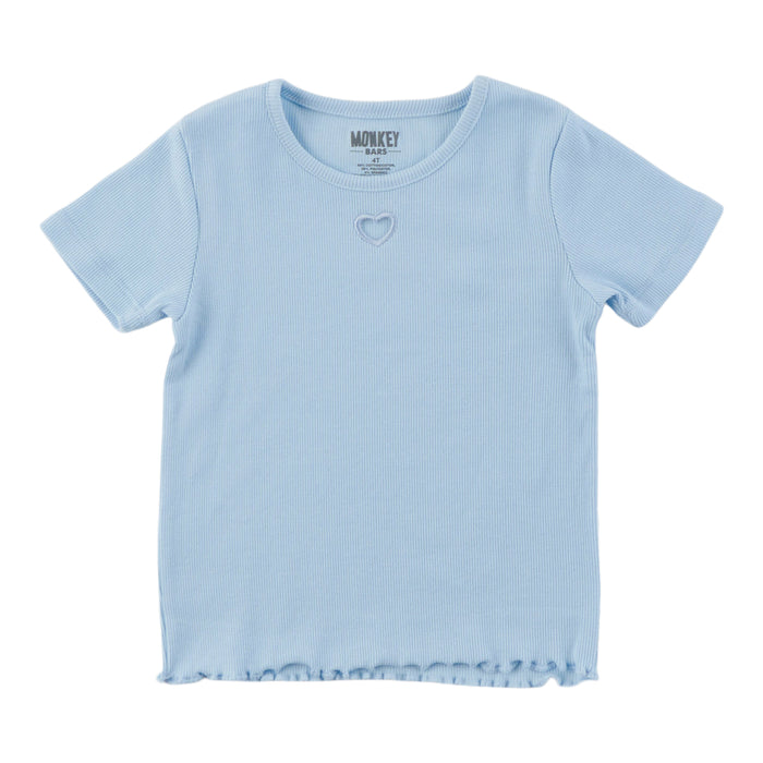 MONKEY BARS Toddler Girls' Autumn Flair Heart Detail Ribbed Short Sleeve T-Shirt