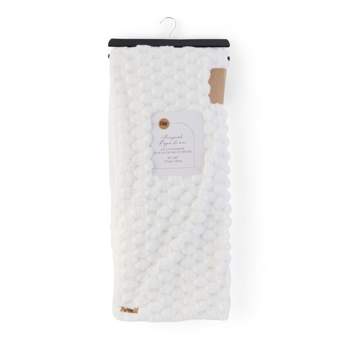Couverture en fausse fourrure à motif alvéolé, assortie, 50 po x 60 po