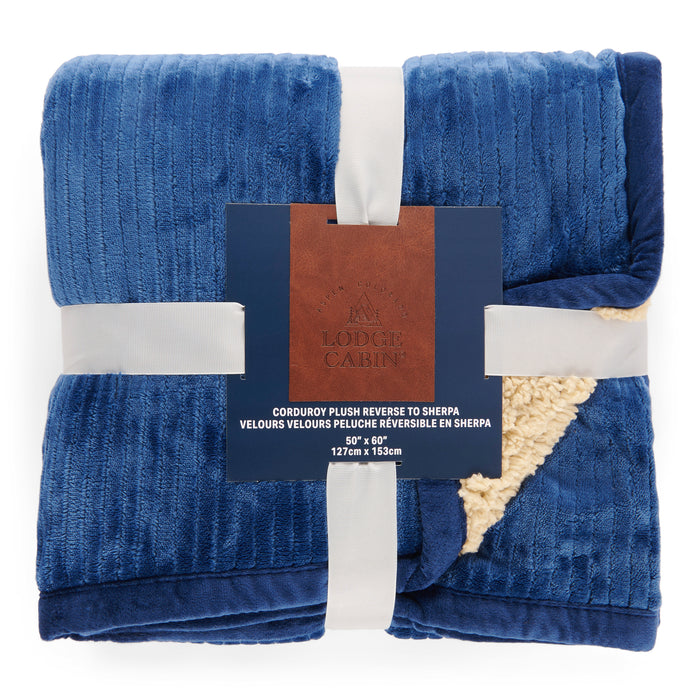 Corduroy Sherpa Throw, Assorted, 50-in x 60-in.