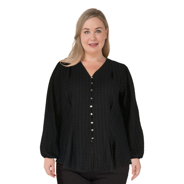 lily morgan Women's Plus V-Neck Top with Balloon Sleeves