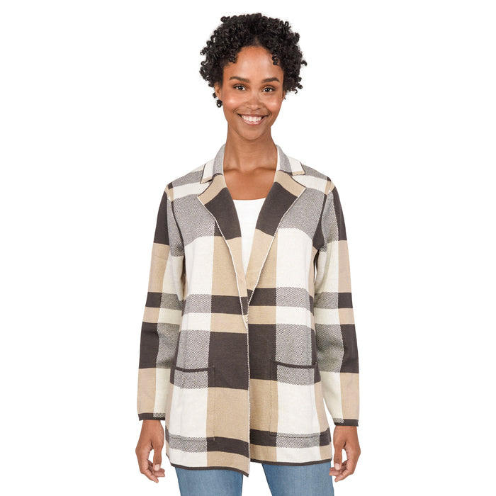 lily morgan Women's Plaid Knit Cardigan