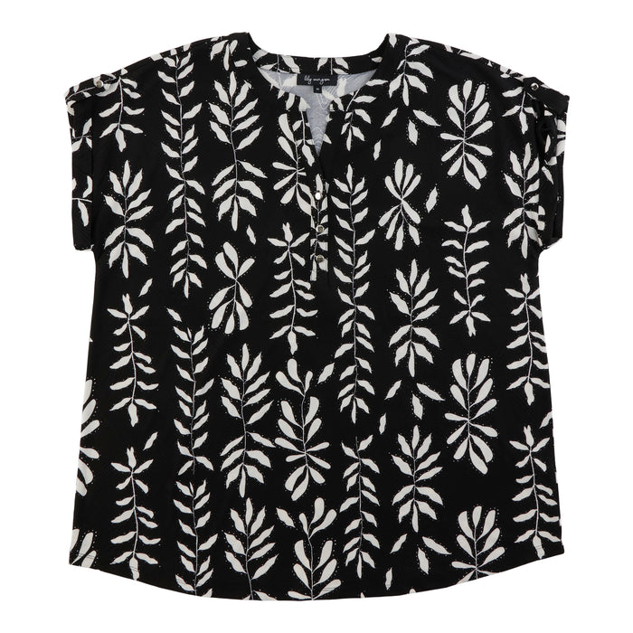 lily morgan Women's Plus Printed Roll-Tab Sleeve Top